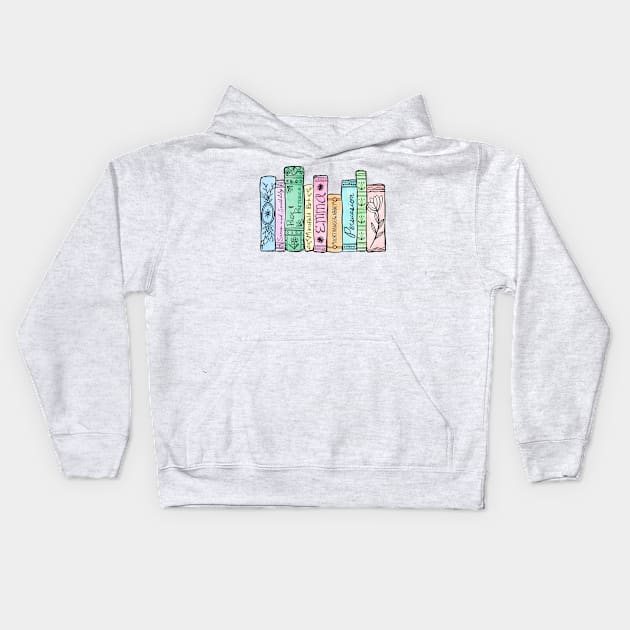 Jane Austen Bookshelf No.6 Kids Hoodie by LuckyJuniperCo